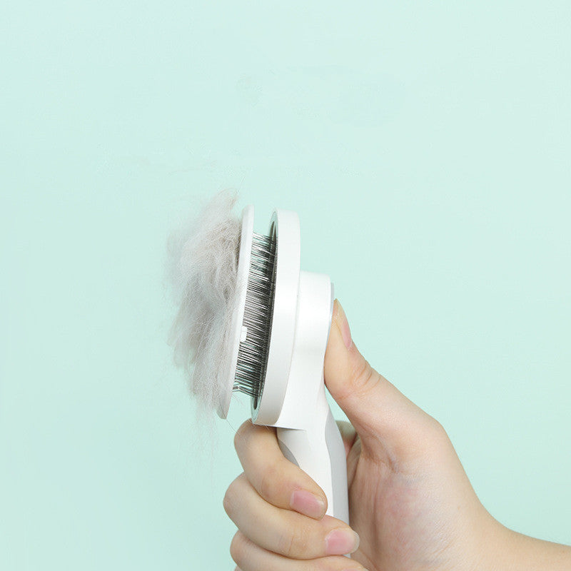 One-Click / Self-Cleaning Pet Grooming Comb – Round Handle Deshedding Tool for Dogs & Cats