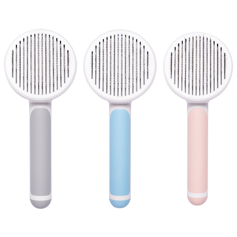 One-Click / Self-Cleaning Pet Grooming Comb – Round Handle Deshedding Tool for Dogs & Cats