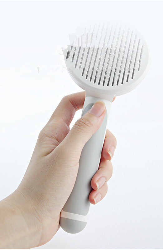 One-Click / Self-Cleaning Pet Grooming Comb – Round Handle Deshedding Tool for Dogs & Cats
