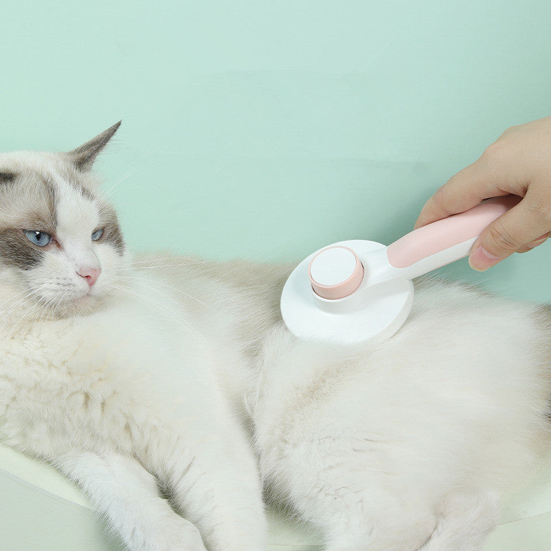One-Click / Self-Cleaning Pet Grooming Comb – Round Handle Deshedding Tool for Dogs & Cats